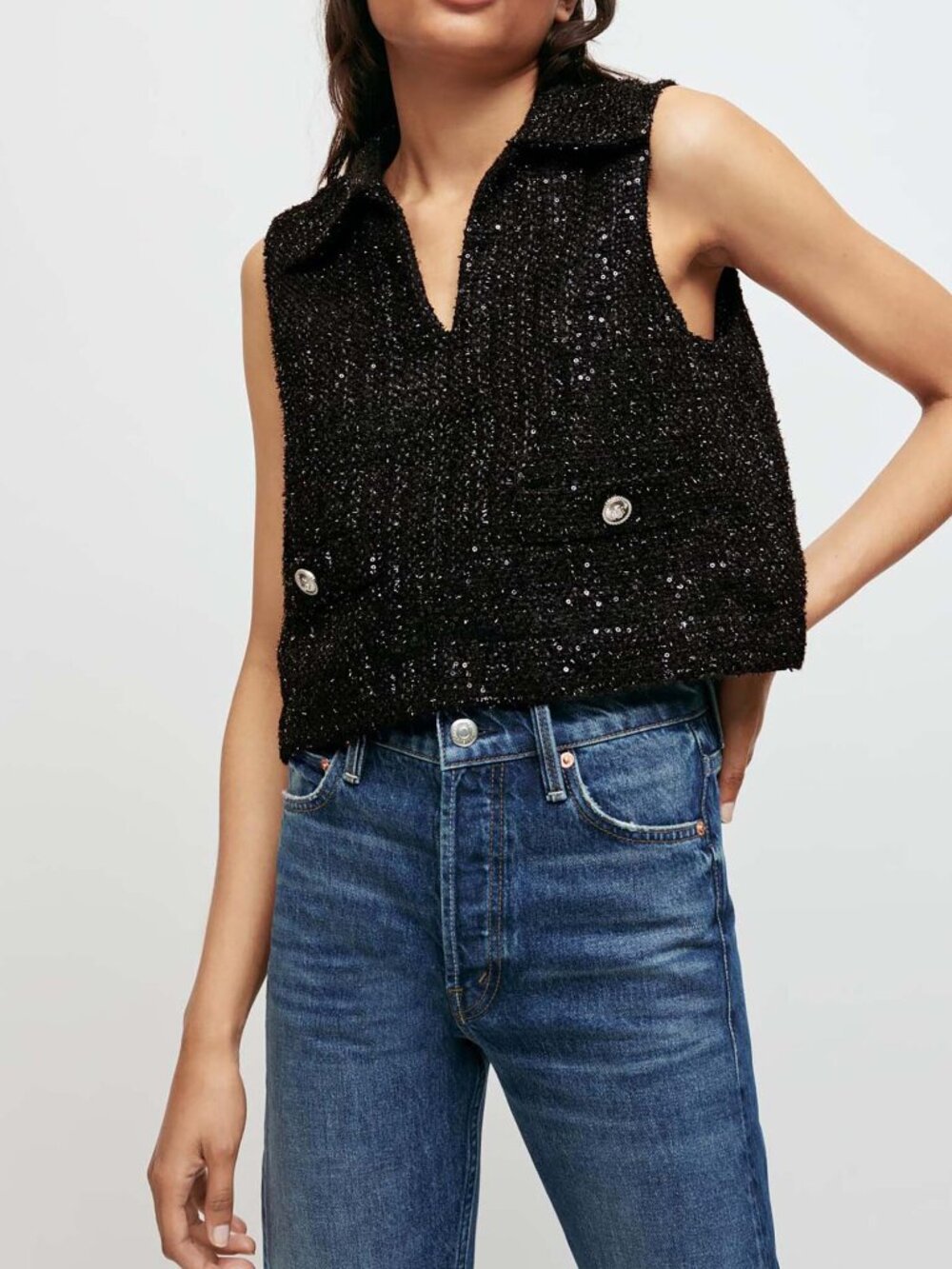 Maje Black Sequin Top FR 1 US S